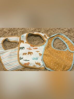 cloud island Safari Animal Cotton Bibs - White, Mustard, Teal, Olive
